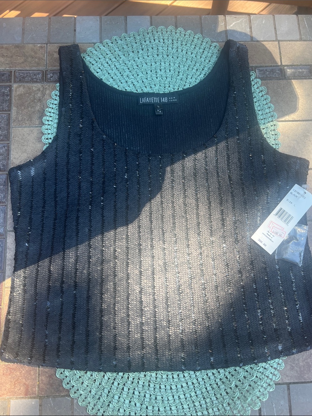 NWT Lafayette 148 New York Black Ribbed Metallic-Thread Tank 65%silk, 5% Spandex